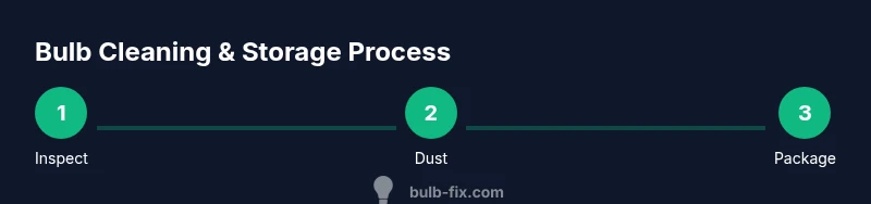 Infographic showing a three-step process for cleaning and storing bulbs