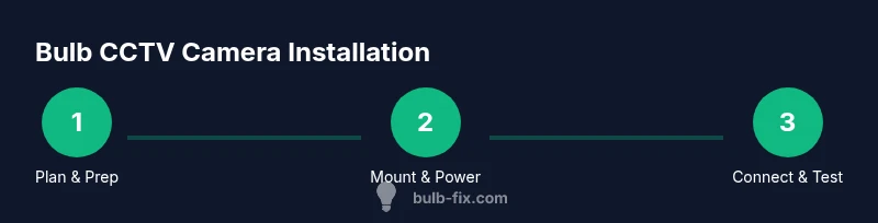 Process diagram showing plan, mount, and test steps for bulb CCTV camera installation
