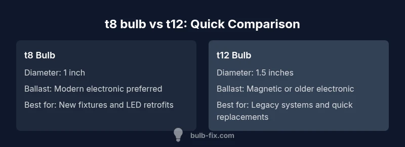 Infographic comparing T8 and T12 bulbs, showing diameter and ballast considerations