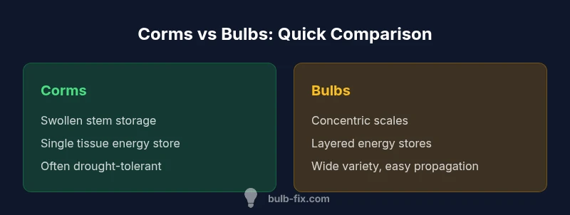 Infographic comparing corms and bulbs